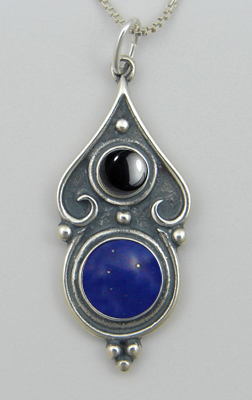 Sterling Silver Romantic Necklace in Lapis Lazuli And Hematite